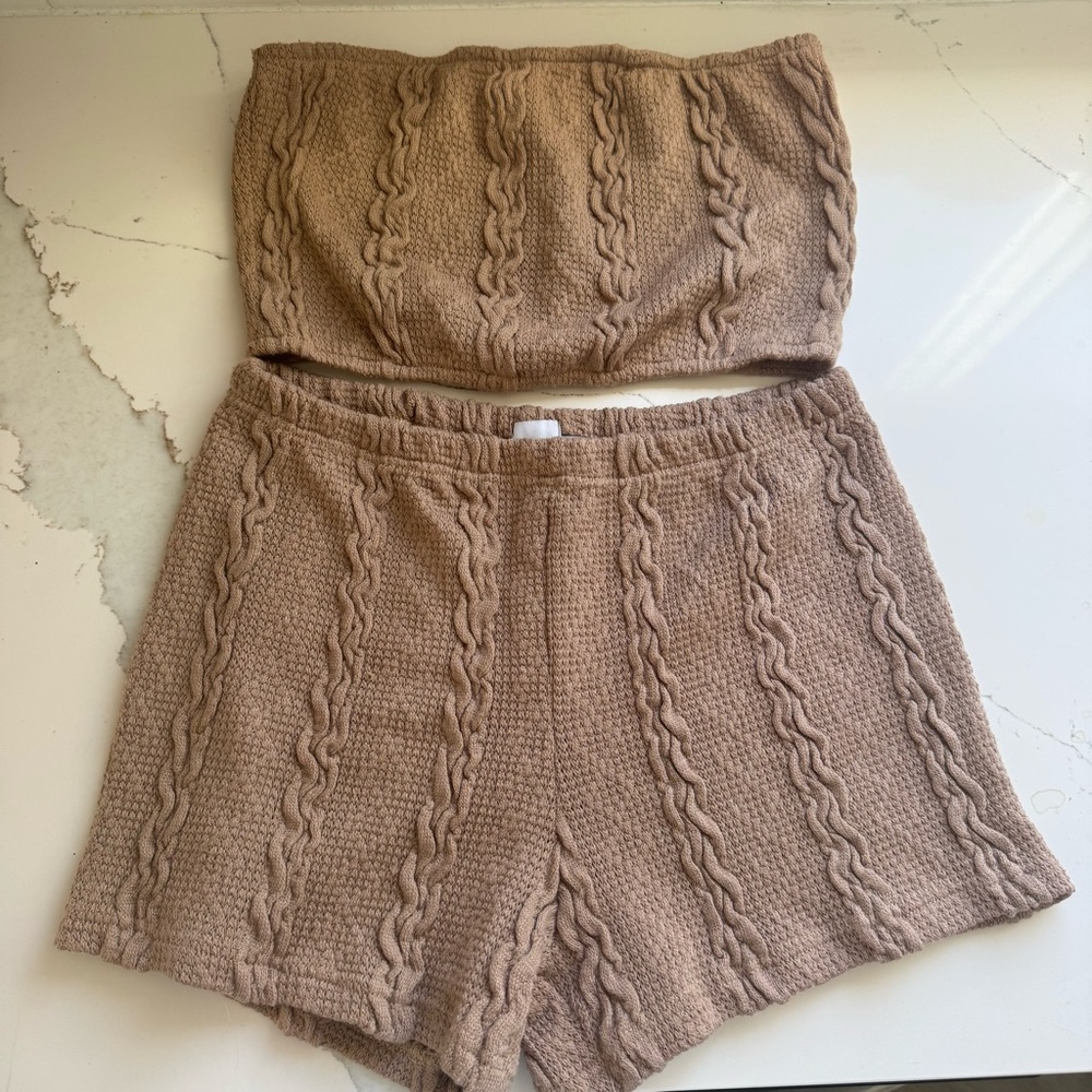 Princess Polly Cable Knit Brown Shorts Two Piece Set US 8